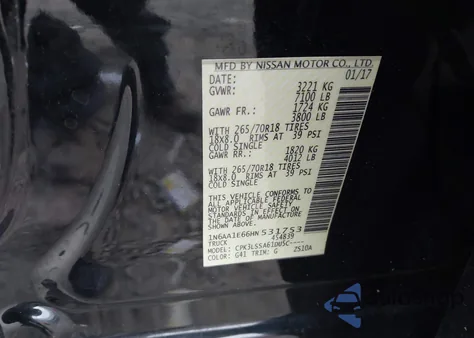 2017 Nissan Titan Sv из США, поврежденный, VIN 1N6AA1E66HN531753